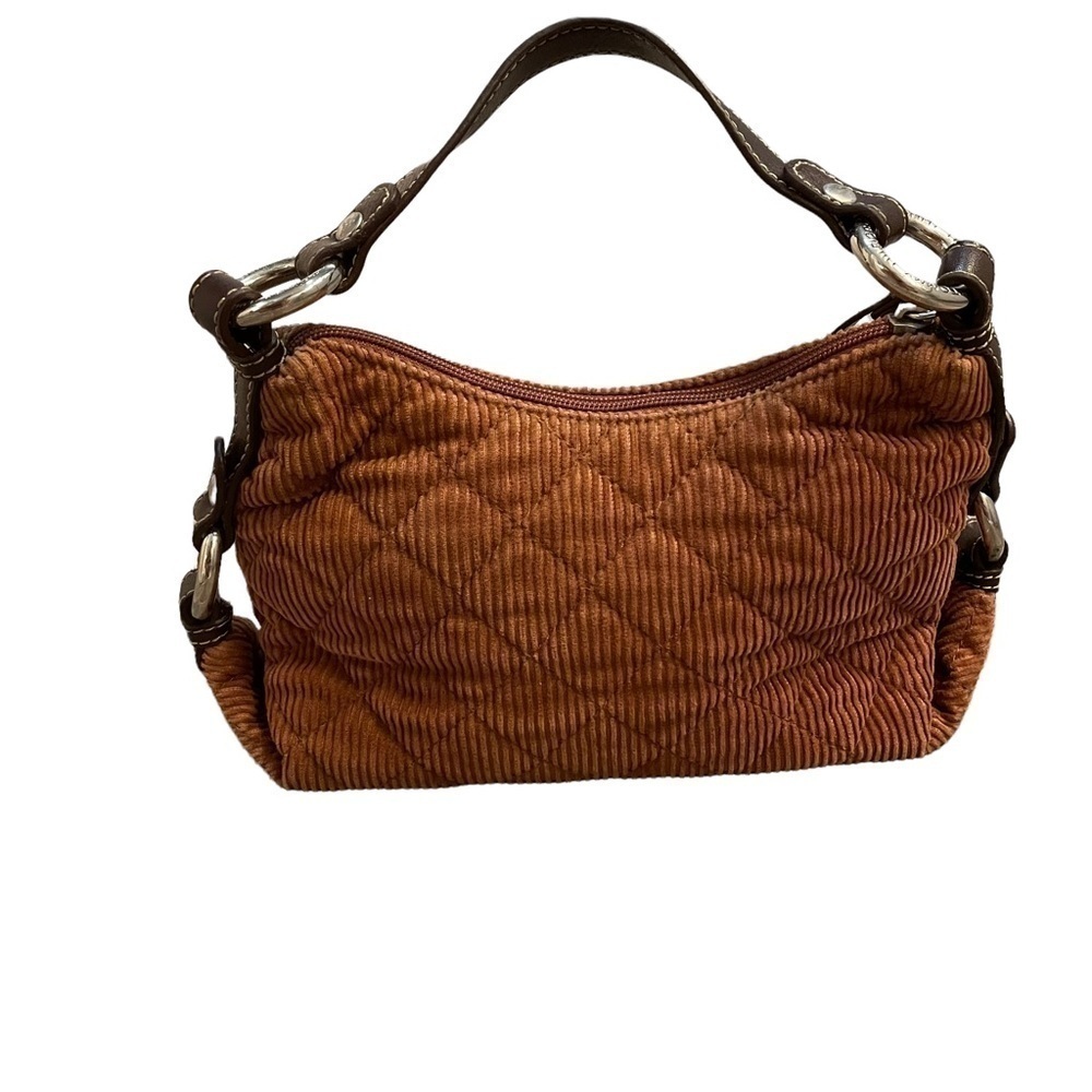 Tommy Hilfiger Brown Quilted Corduroy Small Bag with Leather and Silver Accents - Picture 8 of 12